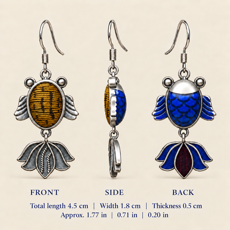 Amber Rhythm handmade fish earrings, dimensions