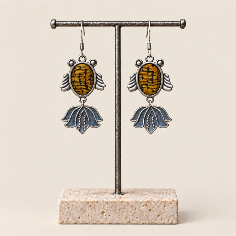 Amber Rhythm handmade fish earrings, display