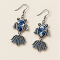 Azure Cadence handmade fish earrings, front flat lay