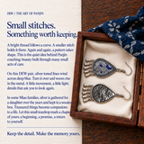 Panjin story panel with Silver Tide earrings in a wooden box used as a styling prop, not included packaging.