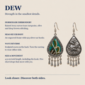 Verdant Reverie detail panel showing horsehair embroidery, Miao silver body, 925 silver ear hooks and reversible wave relief.