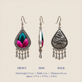 Fuchsia Tide earring dimensions: 4.5 cm long including hook, 2 cm wide and 0.5 cm thick, with front, side and back views.