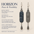 HORIZON detail card: batik front, scrollwork reverse, Miao silver body, 925 silver hooks and 7 cm length including hook.