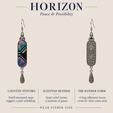 HORIZON design card showing the counted-thread front and sculpted reverse of Pastel Cadence, with wear-either-side text.