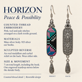 HORIZON detail card: counted-thread embroidery, sculpted reverse, Miao silver body, 925 silver hooks and 7 cm length including hook.