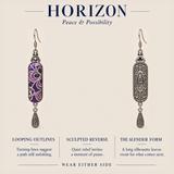 HORIZON design card showing the embroidered front and sculpted reverse of Violet Luminance, with wear-either-side text.