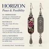 HORIZON detail card: Su embroidery, sculpted reverse, Miao silver body, 925 silver hooks and 7 cm length including hook.