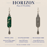 HORIZON design card showing the woven front and sculpted reverse of Emerald Reverie, with wear-either-side text.