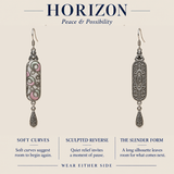 HORIZON design card showing the pastel embroidered front and sculpted reverse of Pastel Arabesque, with wear-either-side text.