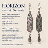 HORIZON detail card: couched embroidery, sculpted reverse, Miao silver body, 925 silver hooks and 7 cm length including hook.