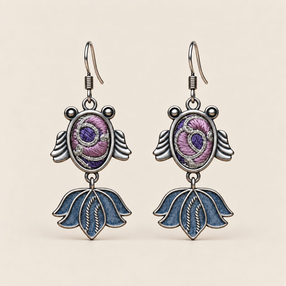 Lilac Nocturne handmade fish earrings, front pair