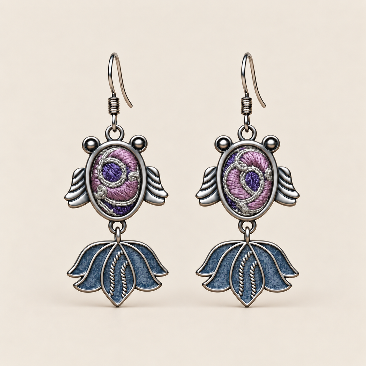Lilac Nocturne handmade fish earrings, front pair
