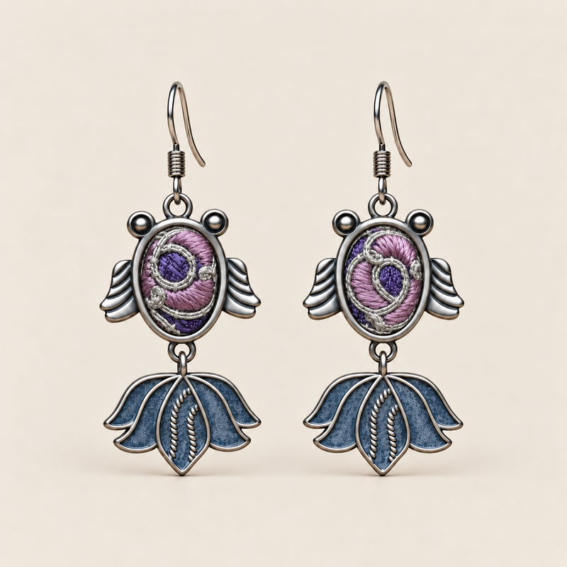Lilac Nocturne handmade fish earrings, front pair