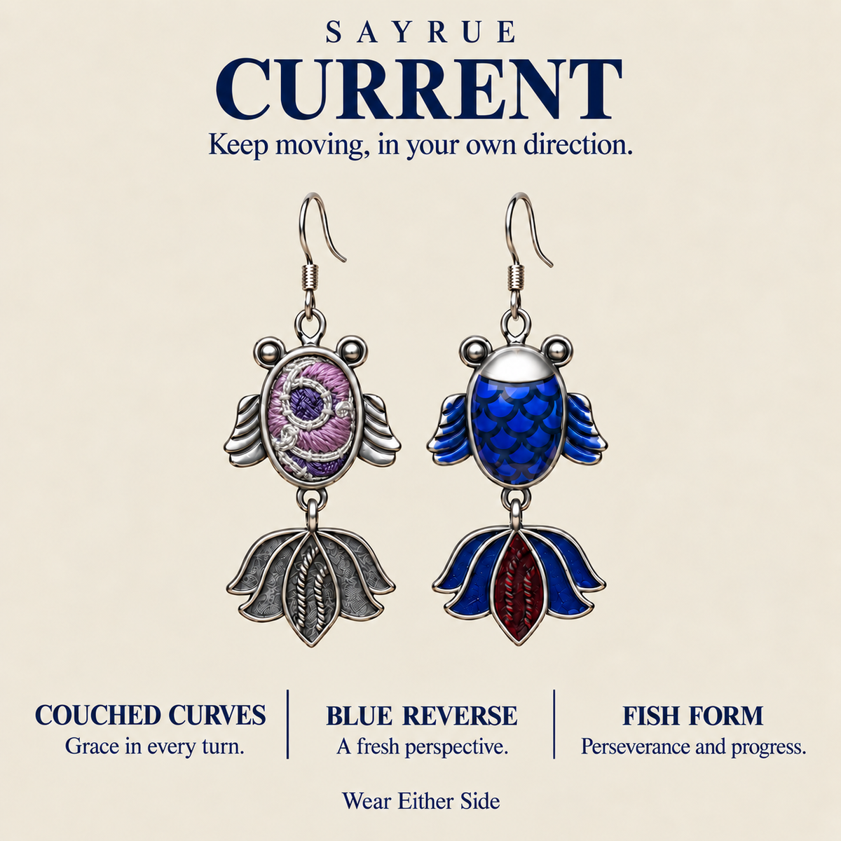 Lilac Nocturne handmade fish earrings, collection meaning
