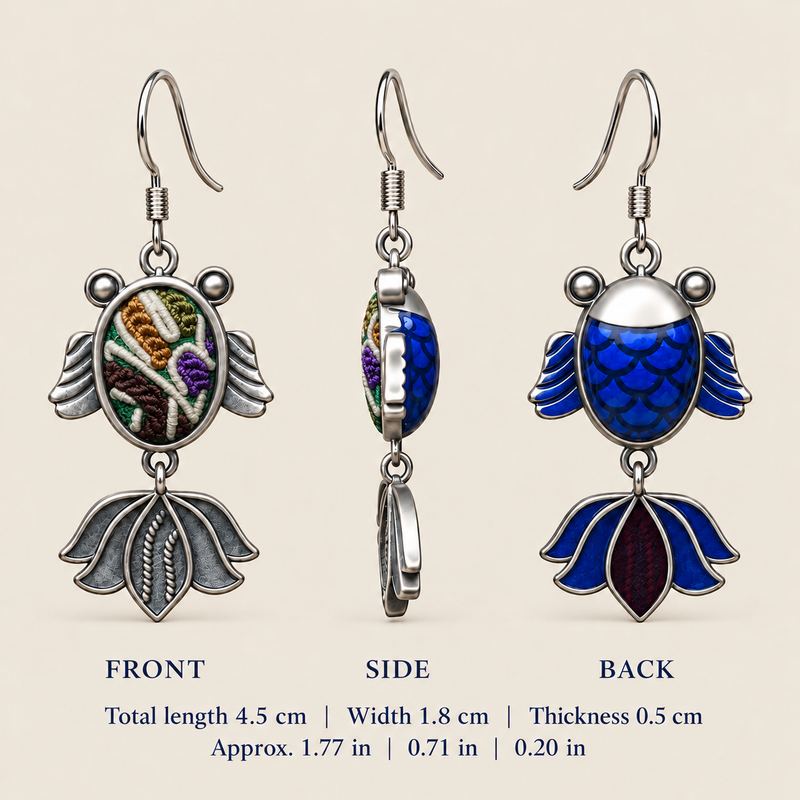 Meadow Rhapsody handmade fish earrings, dimensions