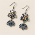 Meadow Rhapsody handmade fish earrings, front flat lay