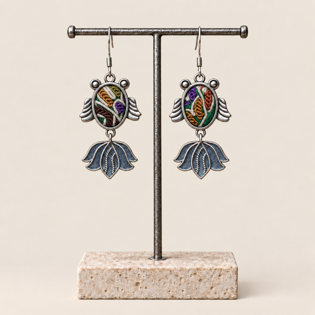 Meadow Rhapsody handmade fish earrings, display