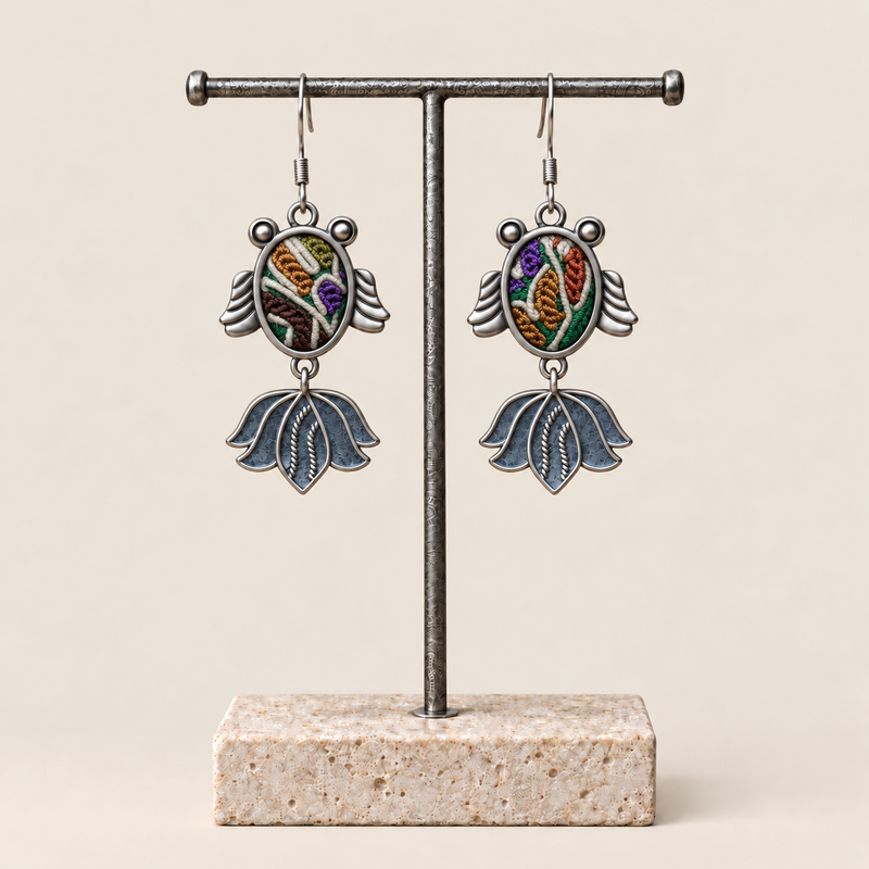 Meadow Rhapsody handmade fish earrings, display