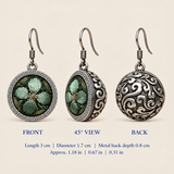 Verdant Bloom front, 45-degree and reverse views: 3 cm length including hook, 1.7 cm diameter and 0.8 cm metal back depth.