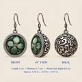 Verdant Bloom front, 45-degree and reverse views: 3 cm length including hook, 1.7 cm diameter and 0.8 cm metal back depth.