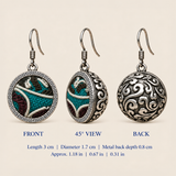 Jade Arabesque front, 45-degree and reverse views: 3 cm length including hook, 1.7 cm diameter and 0.8 cm metal back depth.