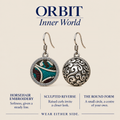ORBIT Inner World card showing Jade Arabesque's horsehair embroidery front and sculpted reverse, with Wear Either Side.