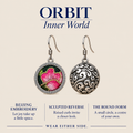 ORBIT Inner World card showing Rosy Aubade's Beijing embroidery front and sculpted reverse, with Wear Either Side.