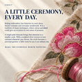 ORBIT culture card titled A Little Ceremony, Every Day, with pink flower embroidery, gold-colored outlines and a wooden spool of pink thread.