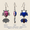 Petal Reverie handmade fish earrings, dimensions