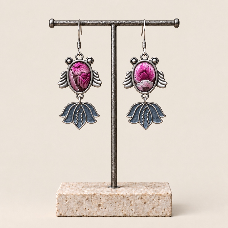 Petal Reverie handmade fish earrings, display