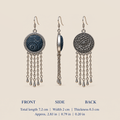 Indigo Canticle front, side and floral reverse views: 7.2 cm length including hook, 2 cm width and 0.5 cm thickness.
