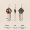 Garnet Serenade front, side and floral reverse views with dimensions: 6.3 cm total length including hook, 2 cm width and 0.5 cm thickness.