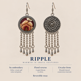 RIPPLE Warmth in Small Gestures design card showing Garnet Serenade's Suzhou embroidered front, floral reverse and circular reversible design.