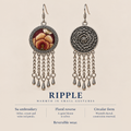 RIPPLE Warmth in Small Gestures design card showing Garnet Serenade's Suzhou embroidered front, floral reverse and circular reversible design.