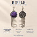 RIPPLE Quiet Rhythms, Shared design card showing Violet Cadence's counted-thread embroidered front, floral reverse and circular reversible design.