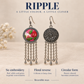 RIPPLE A Little Colour, A Little Closer design card showing Petal Dialogue's Suzhou embroidered front, floral reverse and circular reversible design.