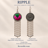 Rose Chorus design card showing Songtao Embroidery, floral reverse, circular form and reversible wear with full long-chain earrings.