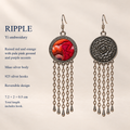 Ember Refrain detail card with embroidered front, floral reverse, Miao silver body, 925 silver hooks and 7.2 by 2 by 0.5 cm dimensions including hook.