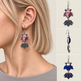 Rose Harmony handmade fish earrings, worn detail and front side reverse views