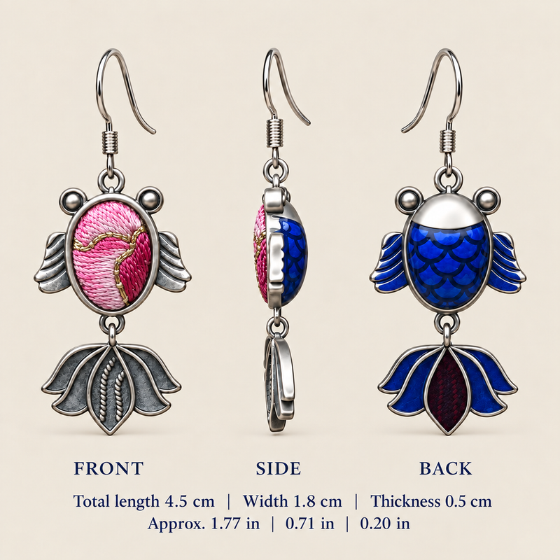 Rose Harmony handmade fish earrings, dimensions