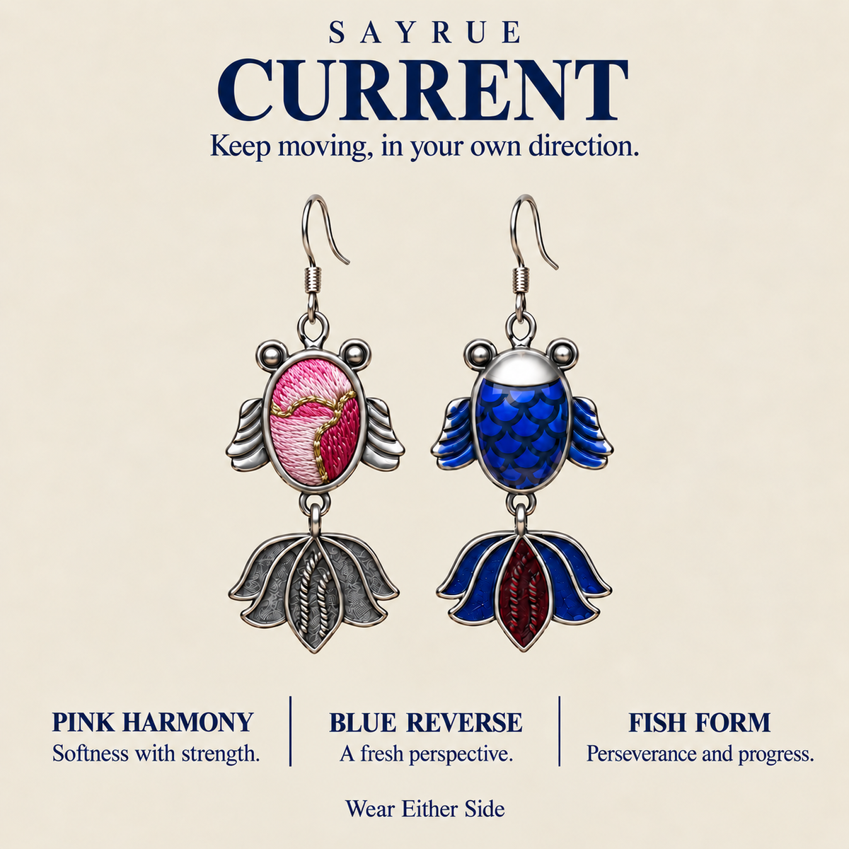 Rose Harmony handmade fish earrings, collection meaning