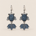 SAYRUE CURRENT reversible fish earrings, batik front view