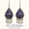 DEW-L Violet Arabesque real-photo earrings: total length including ear hook and lowest drop 5 cm (1.97 in), width 2 cm (0.79 in), thickness 0.5 cm (0.20 in).