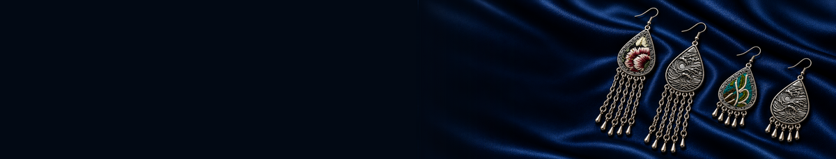 SAYRUE TIDE collection earrings on indigo satin