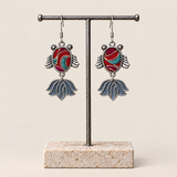 Scarlet Reverie handmade fish earrings, display